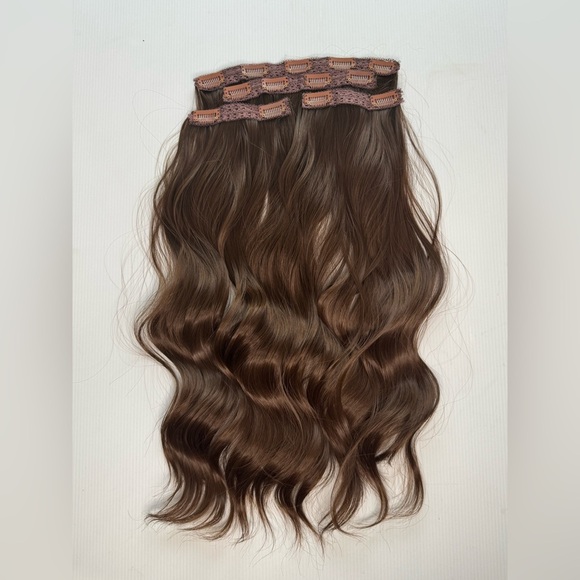 20 IN  CLIP IN SET CHESTNUT CHOCOLATE BROWN CURLY WAVE  HAIR EXTENSIONS - Picture 9 of 9